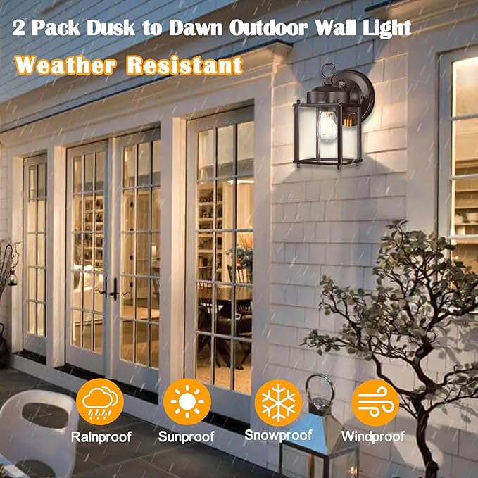 Dusk to Dawn Outdoor Wall Lantern Modern Exterior Light Fixtures Wall Mount Waterproof Front Door Wall Lighting with Clear Glass Bronze Outdoor Wall Lights for House Garage 4-Pack