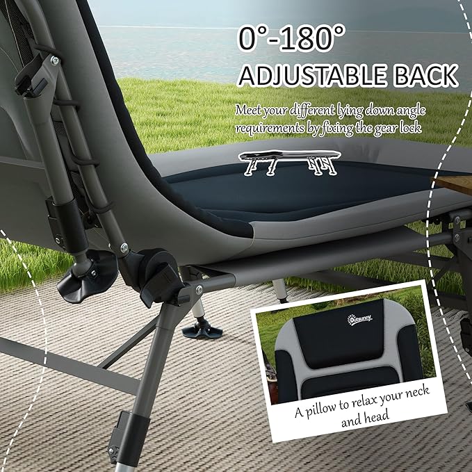 Camping Cot for Adults Folding Bed with Soft Padded Cushions Headrest 180° Adjustable Reclining Lounger Heavy Duty and Portable with a 400 lbs. Capacity Gray
