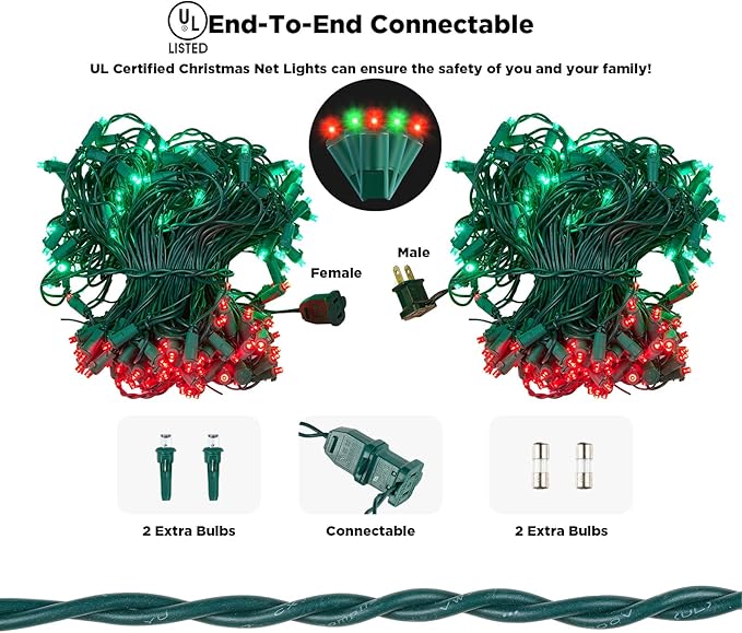 Led Net Lights Christmas Lights Outdoor 200Led 9ftx6ft Upgraded Red and Green Christmas Net Lighting Waterproof 5mm LED Wide Angle Outdoor Indoor Mesh Net Light for Trees Bushes Shrubs Decorations