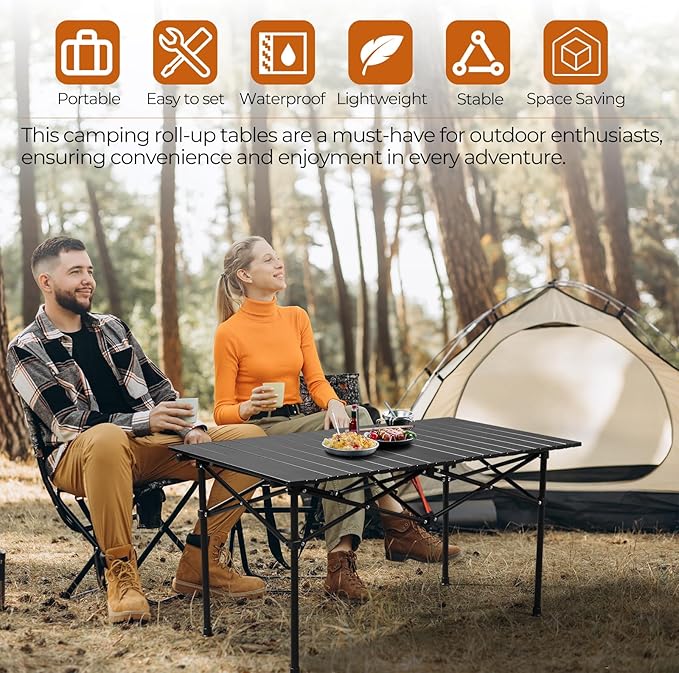 Outvita Beach Picnic Table Lightweight Roll Up Low Camping Table Portable Folding Table with Carrying Bag for Outdoor BBQ Sand Picnic Party Patio 37.5 Inches
