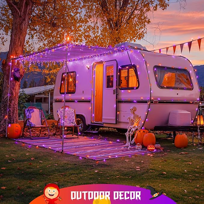 JMEXSUSS Orange and Purple Halloween Lights Battery Operated Each 33 FT Indoor Halloween Lights Outdoor Waterproof 2 Pack 100 LED Christmas Light for Christmas Tree Decor