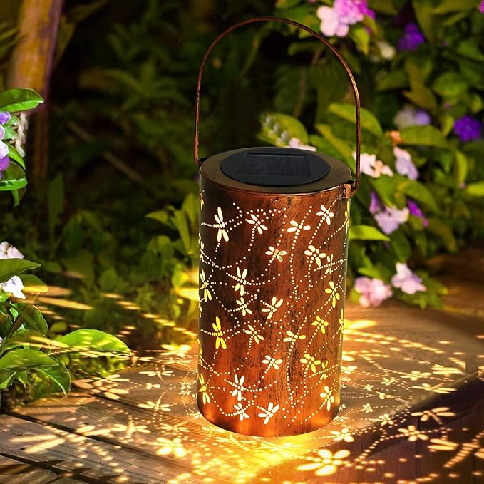 YISITEONE 4-Pack Dragonfly Outdoor Solar Lanterns Garden Waterproof Metal Hanging Decor Lights for Patio Yard Pathway Lawn Front Porch Birthday Gardening Gifts for Women Mom Grandma
