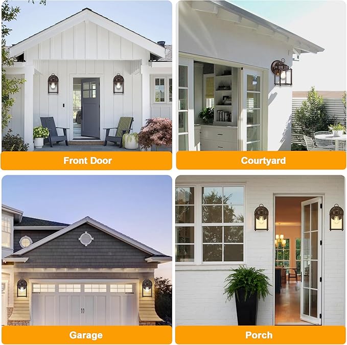 Dusk to Dawn Outdoor Wall Lantern Modern Exterior Light Fixtures Wall Mount Waterproof Front Door Wall Lighting with Clear Glass Bronze Outdoor Wall Lights for House Garage 4-Pack