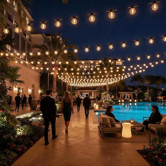 RTTY Outdoor String Lights 300ft G40 Led Patio Globe Lights with 156pcs Plastic Bulbs Shatterproof Waterproof Connectable Hanging for Porch Cafe Bistro Backyard Gazebo Balcony Deck Party