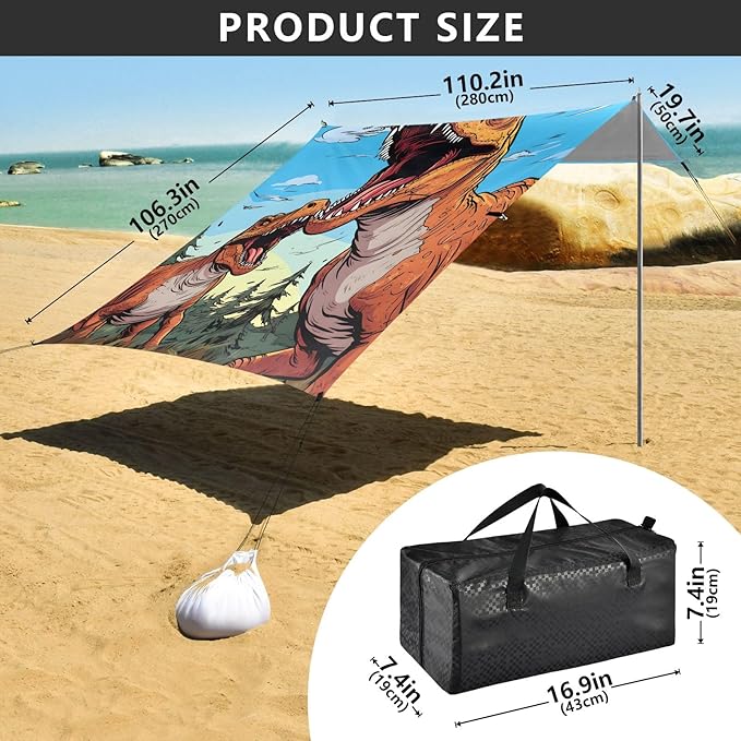 Camping Sun Shelters Two Roaring Dinosaurs Beach Canopy 126 * 110.2in