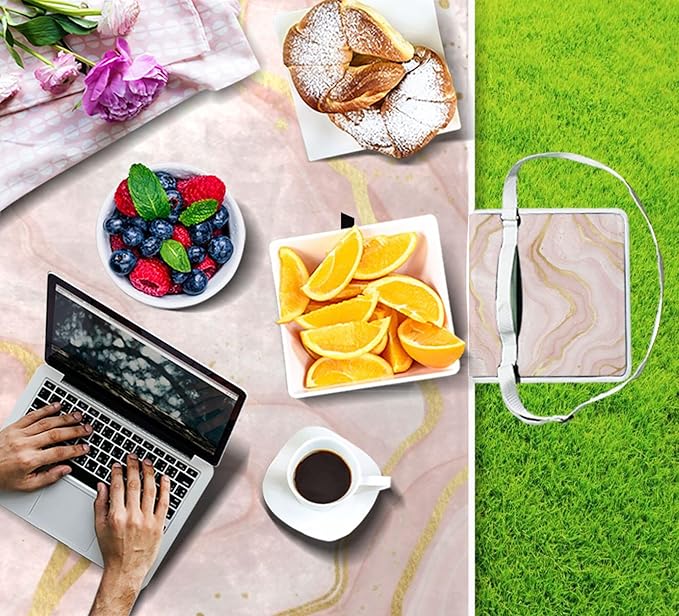 MNSRUU Picnic Blanket Waterproof Foldable Marble Pink Large Outdoor Picnic Beach Camping Blanket Travel Mat Shoulder Strap Tote Rectangle 57x59in