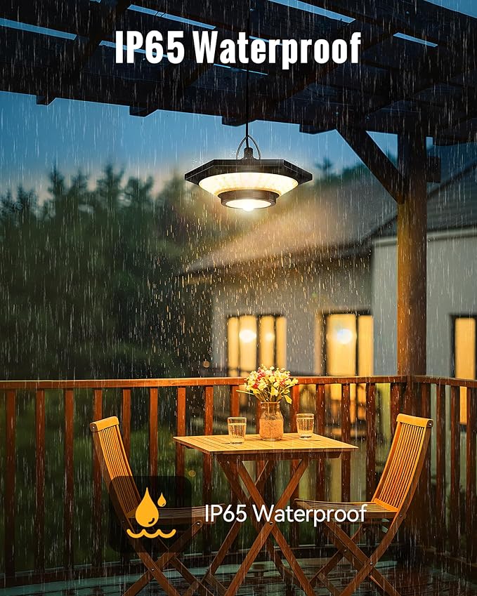 Solar Indoor Outdoor Shed Light with 4000LM Upgrade 228 LED Solar Pendant Light Daytime Available with Motion Sensors 3 Color Temperature Remote Control for GazeboShed Garage Barn