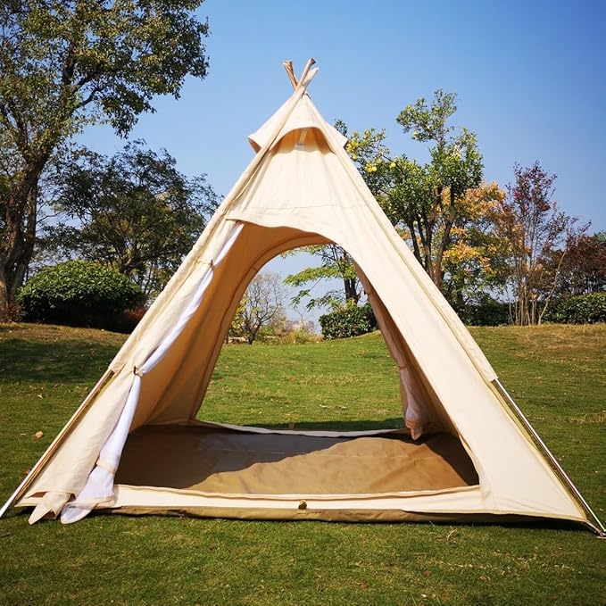 Latourreg 2 Person Outdoor Camping of 2M Canvas Camping Pyramid Tent Large Adult Teepee Pagoda Tent