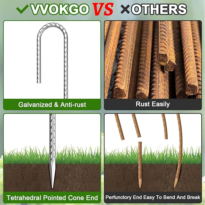 VVOKGO Rebar-Stakes-12-Inch J Hook Galvanized Tent Stakes Heavy Duty 20-Pack Ground Chain Link Fence Anchors with Chisel Point End for Bounce House Camping Tents Outdoor Inflatables Decorations