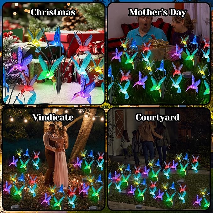 Solar Hummingbird Lights Outdoor2PACKS 12LED Swaying Firefly for Hummingbird Path DecorUnique Gifts for mom/GrandmaColor Changing Hummingbird Gifts for WomenHouseHousewarmingLawn Decor