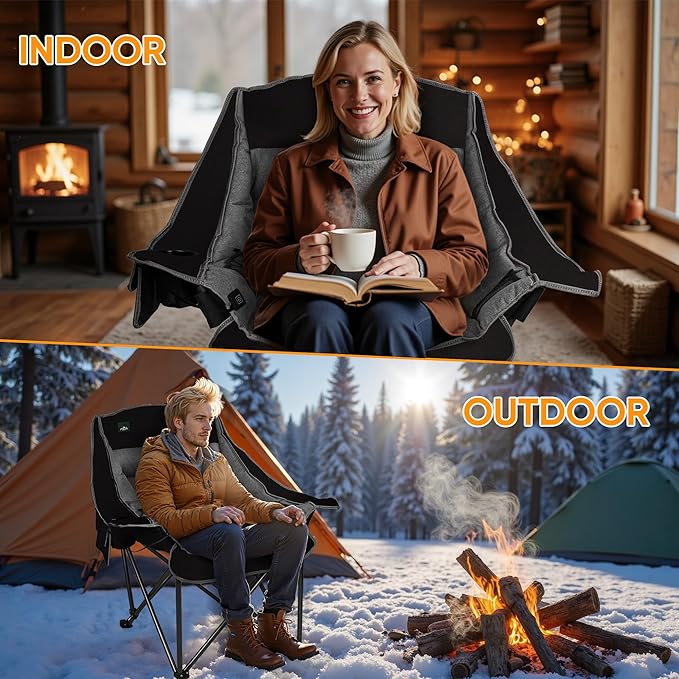 Northroad XL Heated Camping Chair Oversized Heated ChairsPortable Folding Heated Lawn Chair W/3 Control Levels for Outdoor Hiking Picnics Heavy-Duty 400-lbs Capacity (Battery NOT Included)