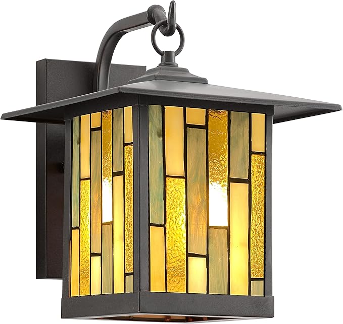 RIVER OF GOODS Stained Glass Outdoor Light Fixture - 11.75 H - Mission Style Porch Light - Tilda