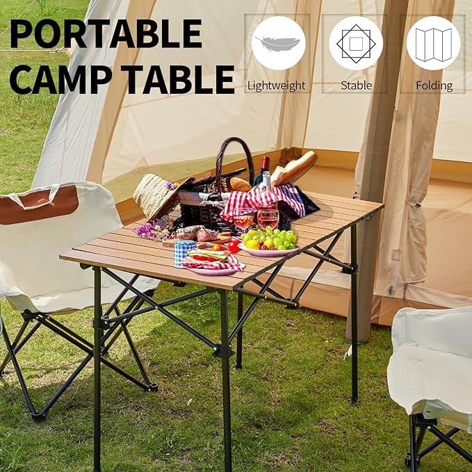 SHANQUAN Camping Table Roll up Table Fold up Lightweight Compact 2-4 Person Portable Roll up Aluminum Table with Carry Bag for Outdoor Camping Picnic Backyards BBQ
