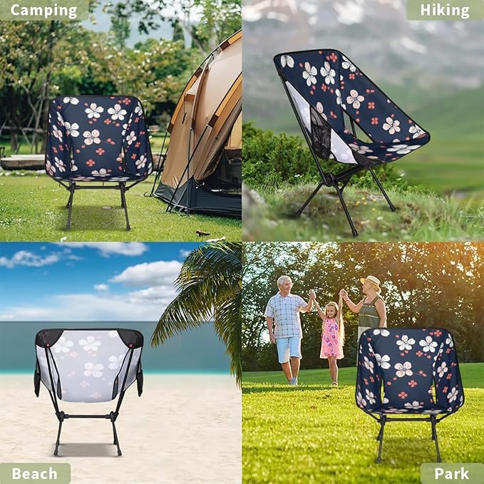 Honeybaby Folding Camping Chair Flowers Printed Camping Chairs Lightweight Portable Chair Outdoor Foldable Chairs for Camping Travel Picnic Beach Hiking