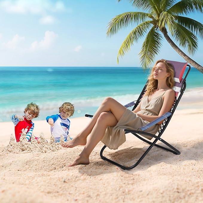 Camping Chair Portable Beach Chair with Headrest Heavy Duty Steel Frame Lightweight Portable Foldable Recliner for Outdoor Camp Travel Picnic Festival Hiking Backpacking