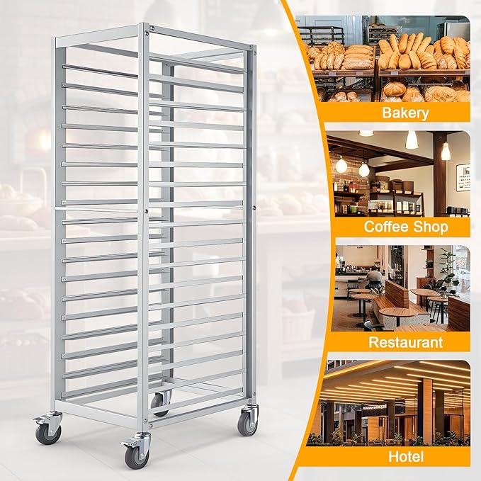 18 Tier Aluminum Home Commercial Kitchen Bakery Cooling Rack with 4 Wheels Commercial Kitchen Bun Pan Sheet Pan Rack for Restaurant Cafeteria Pizzeria