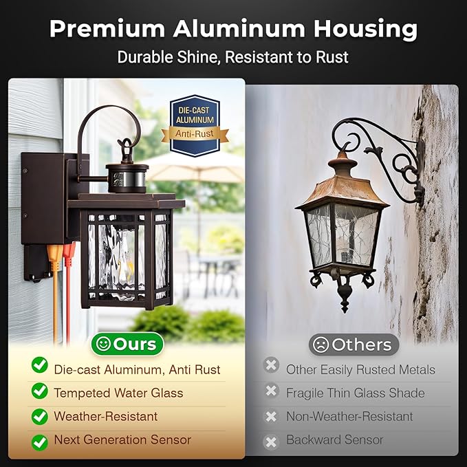 Porch Light with GFCI Outlet Motion Sensor Outdoor Wall Light Wall Mount Oil Rubbed Bronze Exterior Lighting Fixtures Outdoor Sconce Light Wall Lantern Exterior Garage Lights for Coach