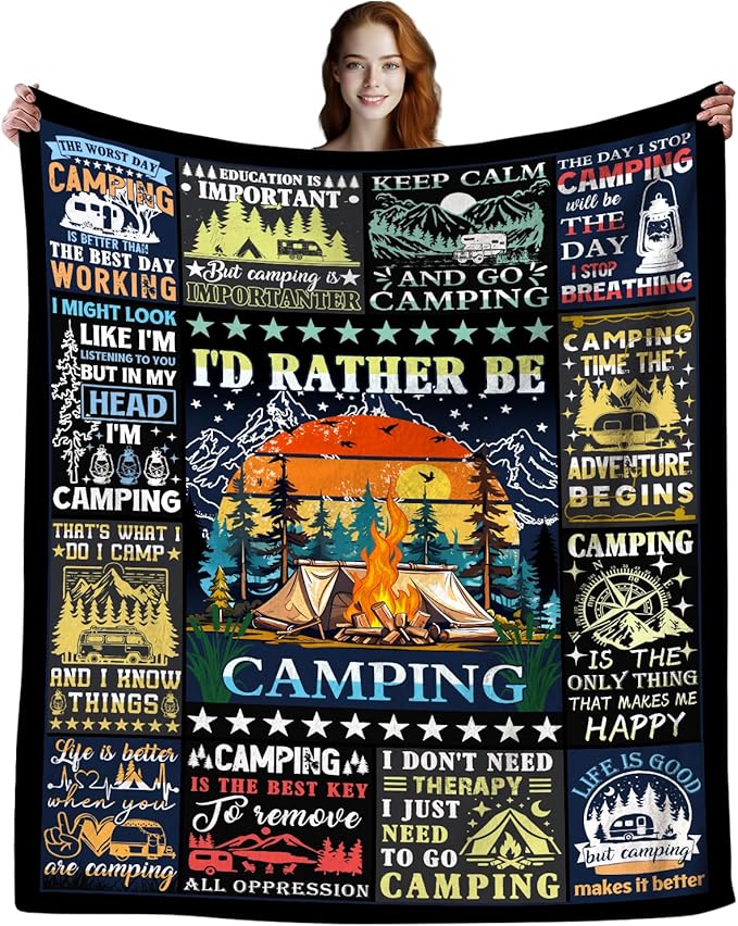 Camping Blanket Gift for Men or WomanCamping Stuff Camping Lovers thorw Blankets for Camper OutdoorGifts for Campers on Birthday Christmas Thanksgiving 80x60