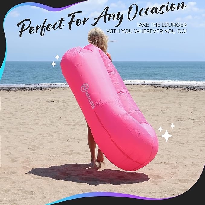 Nevlers 450Lbs Cap Outdoor Inflatable Couch for Camping in Pink | Tough 210T Polyester Air Chair Inflatable Lounger | Inflatable Chairs for Movie Night Hiking Travel Beach Chair &amp Portable Hammo