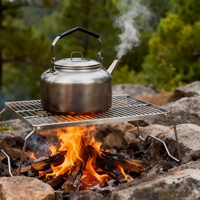 15.8 Folding Campfire Grill 304 Stainless Steel Portable Firepit Grate for Camping Hiking Picnics