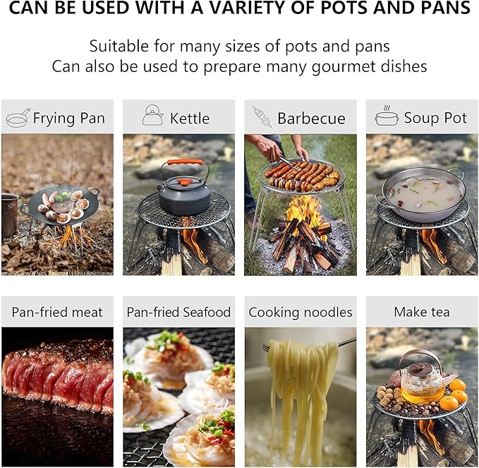 RROMATELX Small Folding Camping Grill304 Stainless Stee Portable Camping StoveCampfire GrateHeavy Duty Rack Camping with Carrying Bag for Outdoor Cooking Backpacking Hiking Picnic BBQ