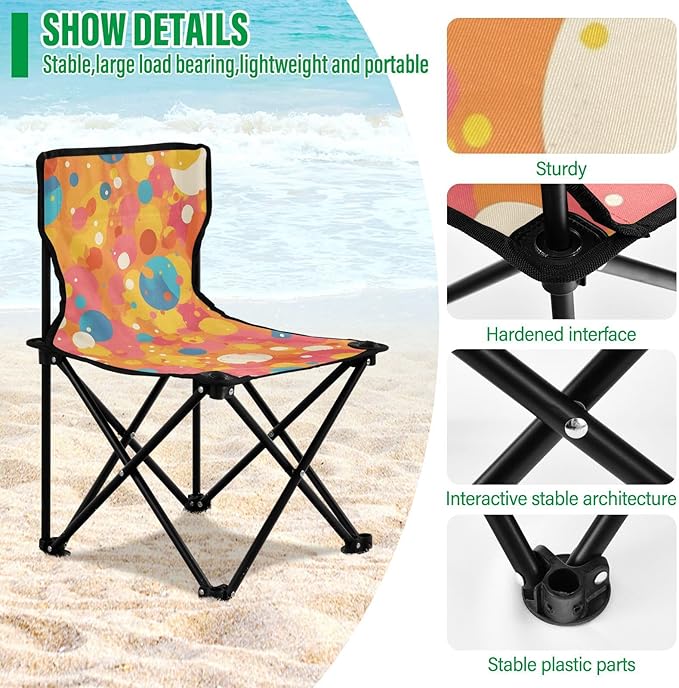 Blue Dots Portable Camping Chairs Folding Chair - Durable Oxford Fabric Lightweight Iron Frame Easy Fold Design - Ideal for Outdoor Activities Camping Fishing and Travel