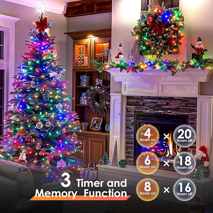 LumiGlow Christmas Lights 1200 LED 394 FT IP67 Waterproof Christmas Tree Lights with 8 Modes Outdoor String Lights with Timers &amp Memory Function Xmas Light for Holiday Decor (Multicolored)