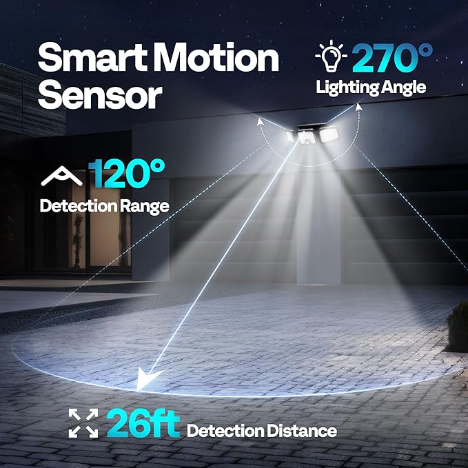 VIVOHOME Solar Flood Lights Outdoor 256 LED 2500LM Motion Sensor Lights 3 Adjustable Heads Security Lights IP65 Waterproof 270° Wide Lighting Angle Solar Powered Lights for Porch Yard 3 Pack
