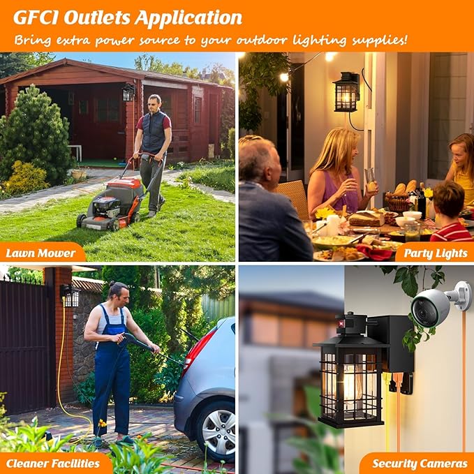 Motion Sensor Porch Light with GFCI Outlets 11.4'' Dusk to Dawn Outdoor Wall Light Black 3 Modes Front Door Exterior Light Fixture Waterproof Outside Light Wall Mount for House Garage