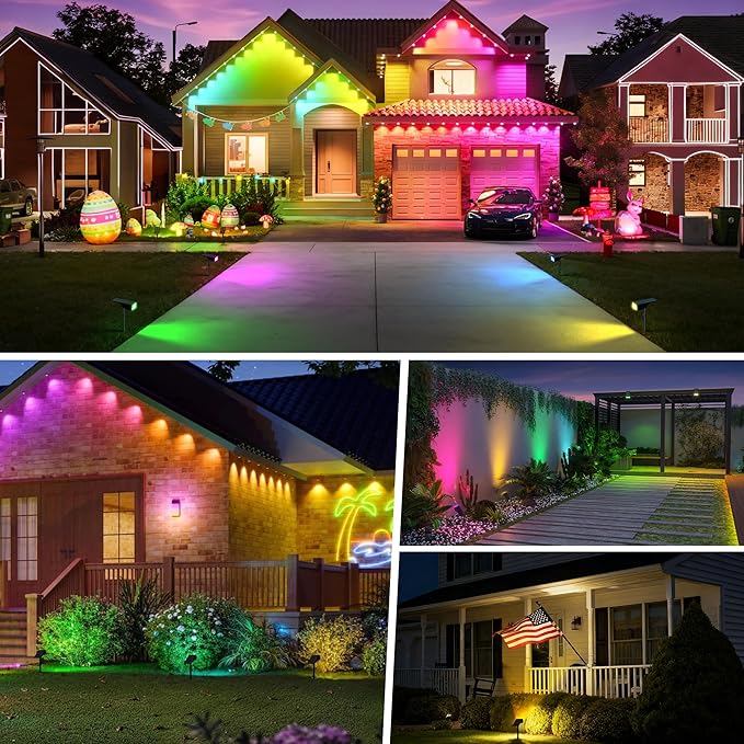 Solar Spot Lights Outdoor Color Changing [7 Mode/6 Pack] Christmas Landscape Spotlights Solar Lights Outdoor WaterproofLed Powered Flood Light for Halloween Pathway Yard Garden Tree Walkway