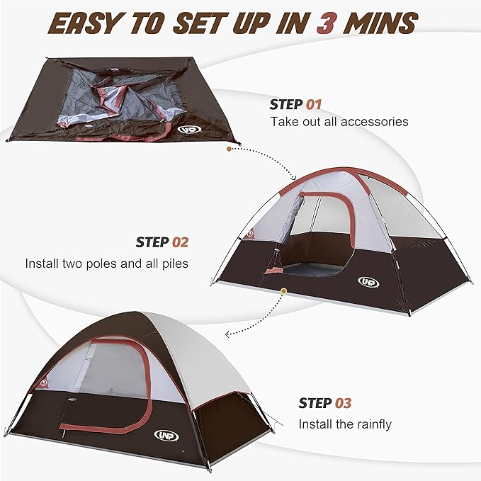 Camping Tent 2-4 Person Waterproof Windproof Tent with Rainfly Easy Set up-Portable Dome Tents for Camping…