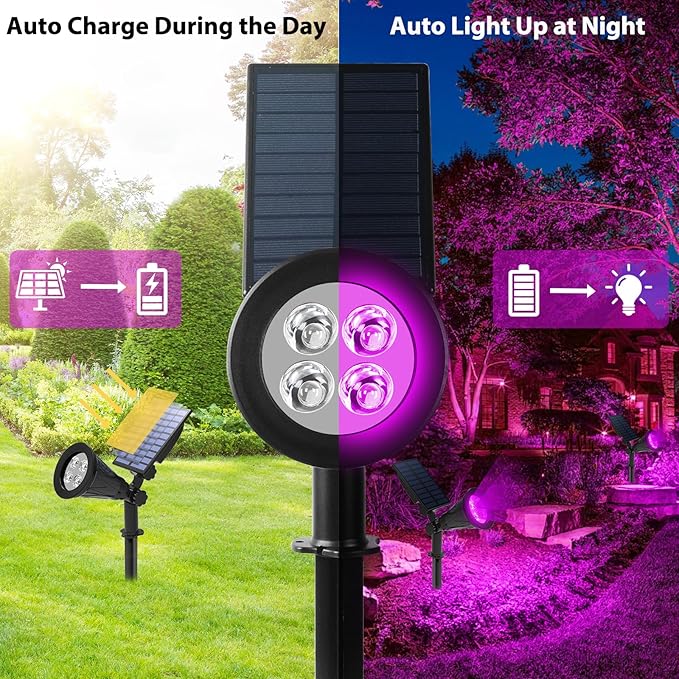 T-SUN [2 Pack] LED Solar Spotlights Waterproof Outdoor Security Landscape Lamps Auto-on/Auto-Off by Day 180 Angle Adjustable for Tree Patio Yard Garden Driveway Stairs Pool Area(Purple)