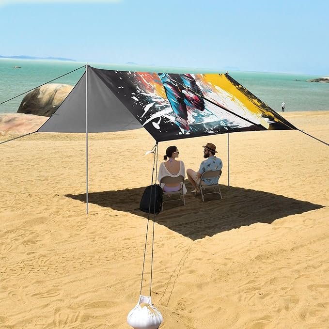 Camping Sun Shelters Colorful Watercolor Ice Hockey Player Beach Canopy 126 * 110.2in