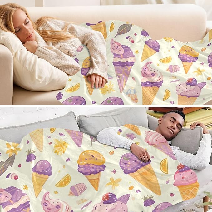 Blankets For Couch Ice Cream Purple Yellow Blankets For Adults 50'' x 70''