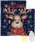 Beach Blanket Waterproof Sandproof Reindeer Xmas Ball Winter Snowflakes Quick Drying Beach Mat with 4 Stakes Blue Black Buffalo Check Lightweight Picnic Blanket for Travel Camping Outdoor 83x79