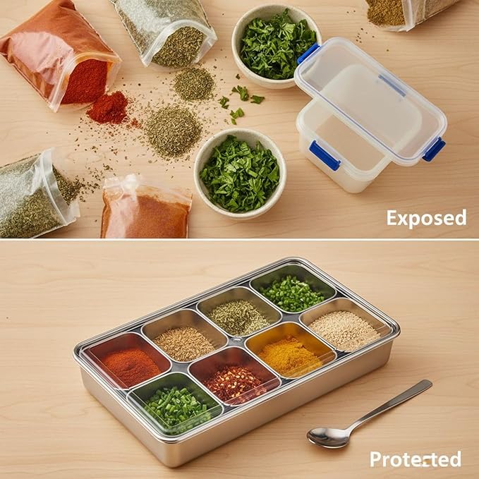 8-Compartment Yakumi Pan Stainless Steel 20.29 Oz / 600 Ml Per Section Clear Lid Spoon Included Ideal Commercial Condiment Containers for Ice Jelly