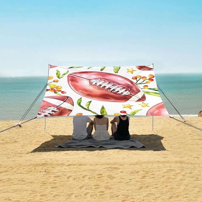 Flower Rugby Tile Pattern Camping Sun Shelter Beach Tent Portable Beach Sun Shade Outdoor Canopy for Camping Trips Fishing Picnic