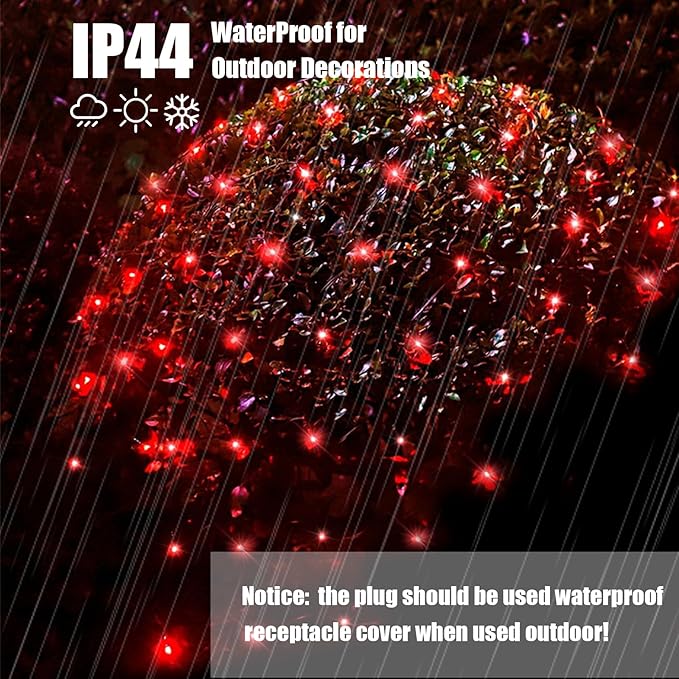 120Led Red Christmas Net Lights Outdoor 5ft x 6ft Connectable 8 Modes Waterproof Black Wire 29V Plug in Mesh Net Christmas Lights for Garden Yard Bushes Trunk Xmas Tree Decor (Red)
