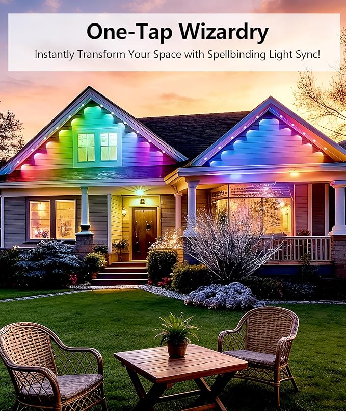 200FT RGB Permanent Outdoor Lights Smart APP &amp Remote Control IP67 Waterproof for Eaves Patio Yard Party Villa 16 Million Colors &amp Scene Modes
