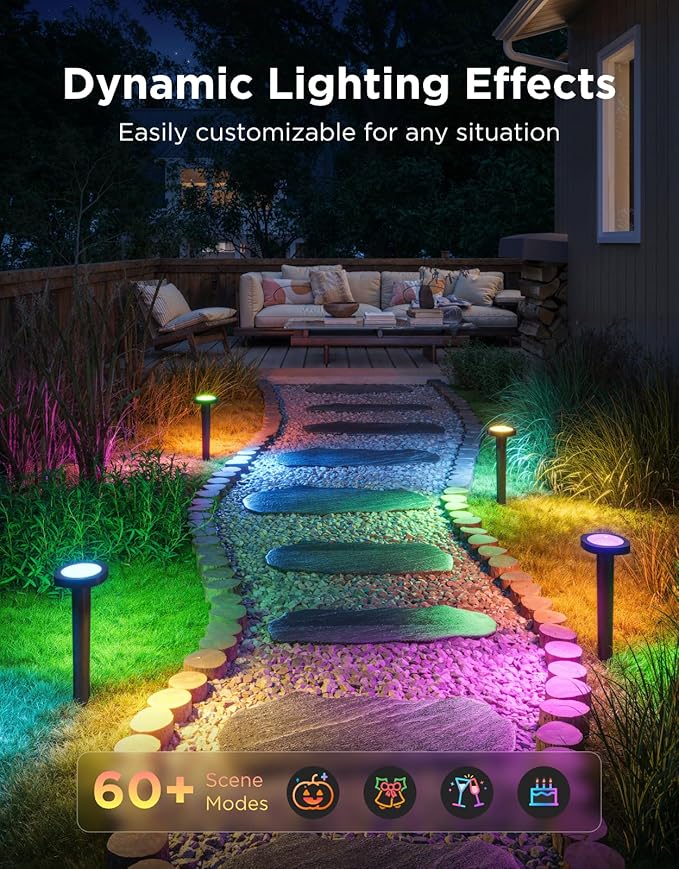 Govee Outdoor Pathway Lights 2 IP66 Waterproof Patio Lights 60+ Scene Modes Landscape Lighting for Yard Garage Garden Lawn Outdoor Decor Works with Alexa Google Assistant Matter Wired 4 Pack
