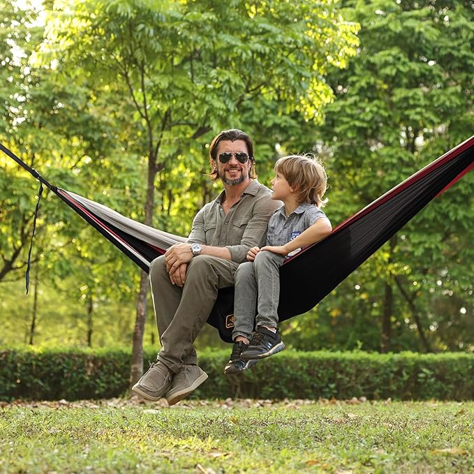 Camping Hammock Portable Hammocks with Mosquito NetLightweight Nylon Parachute Hammock with 10ft Tree StrapsCamping Gear Must Haves for Travel Hiking Backpacking Beach Patio-Black&ampRed
