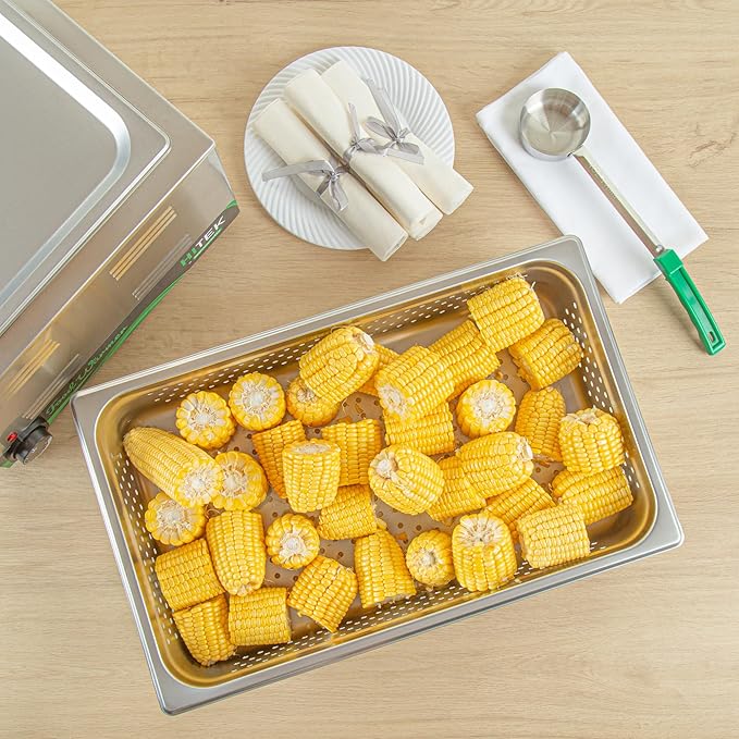 Restaurantware Steam Table Pan 6 Pack of Full Size Stainless Steel Perforated Hotel Pan Anti-Jam 4 Inch Deep Silver Commercial Kitchen Pan 24 Gauge