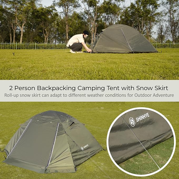 1/2 Person Backpacking Tent for 4 Season Winter Ultralight Extreme Cold Weather Tents for Camping Easy Setup Waterproof Double Layer Tent for Family Outdoor Hiking Mountaineering
