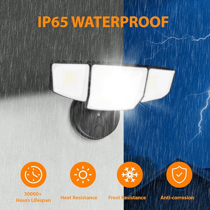90W 10000LM Flood Lights Outdoor LED Security Lights with 4 Heads Switch Controlled 6500k Daylight IP65 Waterproof Exterior Floodlight for Outside Garage Yard Porch Eave