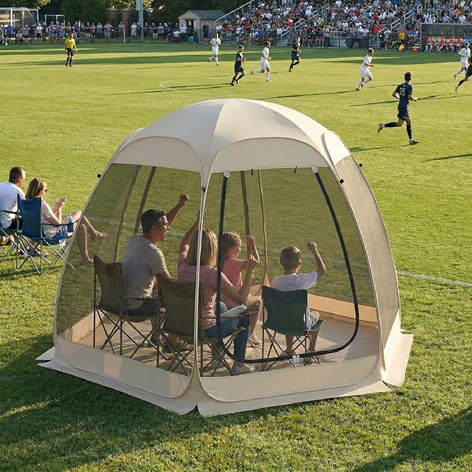 TABU Pop Up Screen House Tent 10x10 FT Screen Room Canopy with Mosquito Mesh Instant UV Resistant Shelter with Carry Bag for 6-8 Person Beige