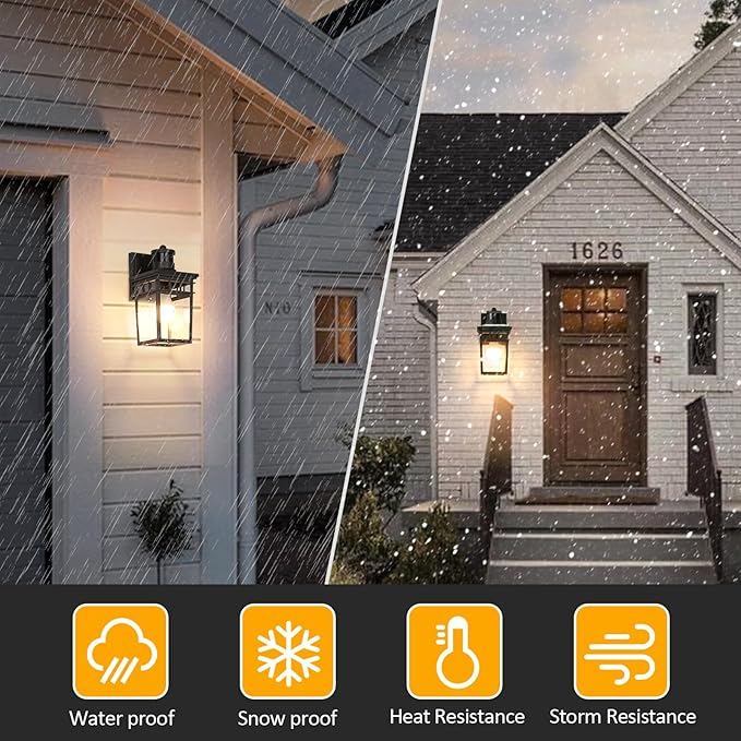 Motion Sensor Outdoor Wall Lantern with 4 Modes Dusk to Dawn Sensor Exterior Wall Light Outdoor Wall Sconce with Glass Shade Motion Activated Porch Light for Doorway Garage LED Bulb Included