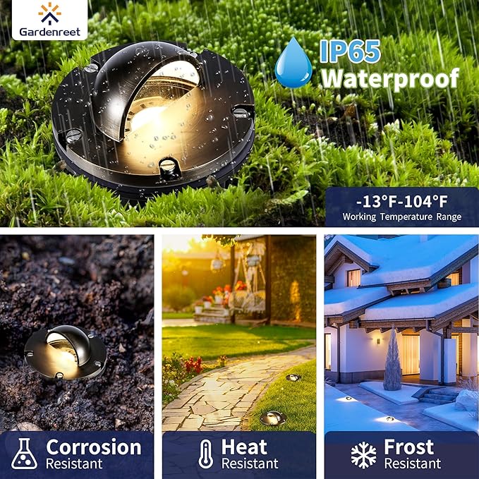 Gardenreet Landscape In Ground Well Lights - Brass LED Low Voltage Electric Ip65 Lights 12V Wired Fixture Antique Bronze for Driveway Tree Patio with 5000K Daylight White MR16 Bulb