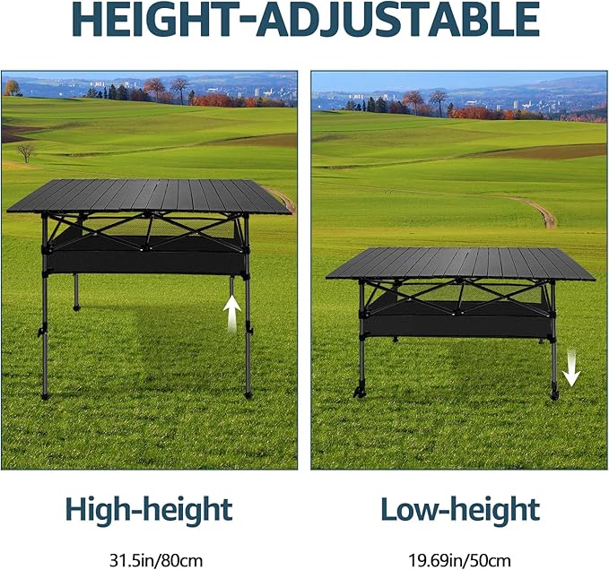4FT Camping Table 47 x 21 Steel Fold Up Lightweight Table Adjustable Height Folding Picnic Table with Carry Bag for Camping Picnic Backyard BBQ Patio