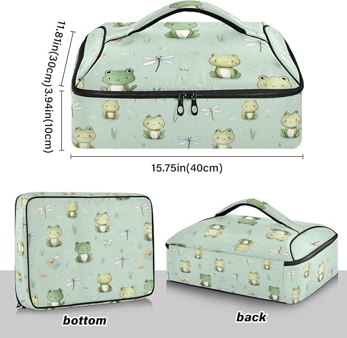 Casserole Carrier Pattern Print FrogInsulated Casserole Carrier for Hot or Cold Food Thermal Lunch Tote for Potluck Parties Picnic Beach Fits 9 x 13 Inches Baking Dish