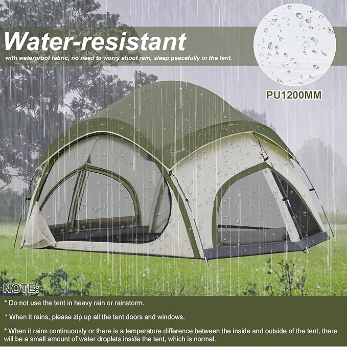 Vidalido 3-4 Person Camping Tent with 2 Large Mesh Door 4 Mesh Window Family Tents Double Layer Waterproof Portable Easy Setup Camp Tent Canvas Dome Tents for Camping Outdoor Hiking and Backpacking